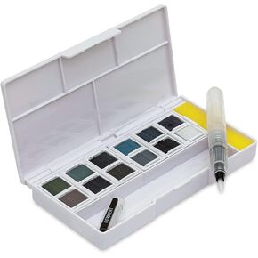 Derwent Tinted Charcoal Paint Pan Set, 12 Paints, Professional Quality, Water Soluble, Blendable, Portable, Includes Palettes, Mini Waterbrush & Cleaning Sponge (2305872)