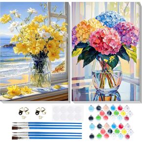 Genius maker 2 Pack Flowers Paint by Numbers Kits for Adults Beginners, Adults Paint by Number Kit Framed Canvas, Painting Kits for Adults, Easy Painting by Numbers for Adults Art Crafts 8x12inch