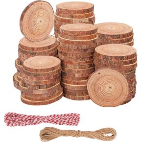 90 PCS Natural Wood Slices with Hole for Crafts, Diameter 3.54-3.94 Inch, Perfect Wood Slices Wooden Circles and Discs for Centerpieces, Decorations, and More(Include 2 Rope)