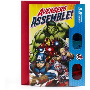 Hallmark Avengers Birthday Card with 3D Stickers and Glasses (Avengers Assemble!) (499RZB7022)