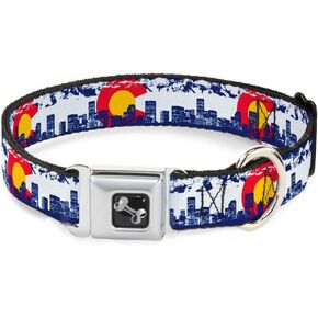 Buckle-Down 11-17" Colorado Skyline/Mountains Dog Collar Bone, Medium