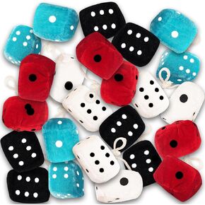 ArtCreativity Plush Dice for Kids and Adults, 12 Dice Pairs, Fun Casino Party Favors, 1.5 Inch Fuzzy Dice in Assorted Colors, Vegas Party Supplies, Cool Goodie Bag Fillers for Boys and Girls