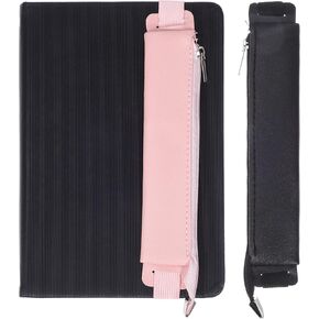 Sewroro 2pcs Elastic Pen Holder Strap Band, Adjustable Pen Sleeve Pouch for Planners Binders (Black + Pink)