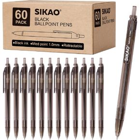 Black Pens Bulk, Box of 60 Pack Black Ink Pens Ballpoint Smooth Writing Pens No Smudge, Retractable Ball Point Pens Medium Point, Click Pens, Server Pens for Waitress, School Office Supplies