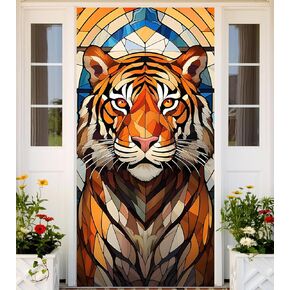 Tiger Door Banner King of Beasts Wildlife Door Cover Porch Photography Background for Tiger Theme Birthday Party Home Wall Decorations Photo Props Supplies Favors