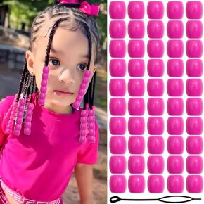 50PCS Hot Pink Hair Beads for Braids Cute Pony Beads for Kids Girls Dreadlock Accessories Hair Decoration Jewelry Making Kit
