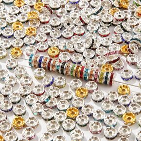 200pcs Rondelle Spacer Beads 10mm Crystal Bead Spacers Color Rondelle Spacer Beads Rhinestone Spacer Beads for Beaded Pens Jewelry Making Bulk(10MM)
