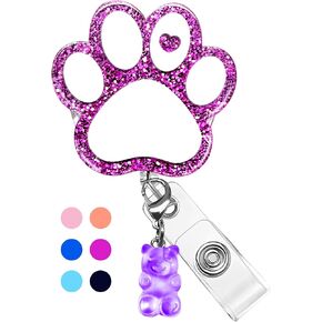 Plifal Badge Reel Holder Retractable with ID Clip for Nurse Nursing Name Tag Card Cute Medical Assistant Funny Accessories with Alligator Clip for Student Hospital Office Work,Paw and Bear Black