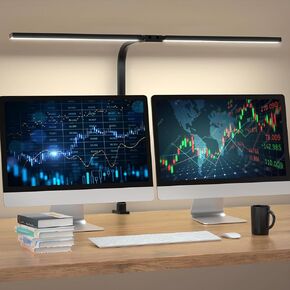 LED Desk Lamp for Home Office- 24W Double Head Desk Light with clamp, 5 Lighting Modes, 11 Brightness Levels, Adjustable Gooseneck Lamp with Timer- White