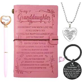 BoomBoomGifts Gifts for Granddaughter,Granddaughter Gifts,Granddaughter Leather Journal,Granddaughter Keychain,Granddaughter Necklace,Granddaughter Pen