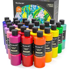 Acrylic Paint, Shuttle Art 24 Colors Acrylic Paint Bottle Set, 250ml/8.45oz Each, Rich Pigments, High Viscosity, Bulk Paint for Artists, Beginners and Kids Painting on Rocks Crafts Canvas Wood Ceramic