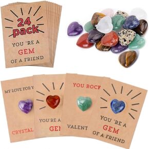 Valentines Crystals Card,24 Pack Valentines Cards with Heart-Shape Crystal Stones,Funny Valentine Exchange Card for Boys Girls Classroom School Party Favor