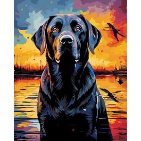 ZUVRDIAI Black Labrador Dog by The Lake, Paint by Numbers for Adults, 16X20 Inch Canvas Acrylic DIY Number Painting Kits Home Art Decor Gifts, Without Frame