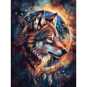 SKRYUIE Paint by Numbers Kit for Adults Beginner Wolf, Acrylic Dreamcatcher Oil Painting by Numbers Kits with PaintBrushes Paintwork Art Crafts Canvas for Home Decor 16x20 inch c8
