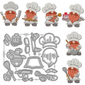 WADORN Cook Gnome Metal Carbon Steel Cutting Dies, Cooking Dwarf Cutting Dies Stencil for DIY Crafts Grill Gnome Background Metal Embossing Stencils Template for DIY Cards Scrapbooking Album Bookmark