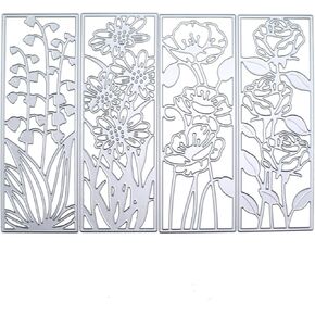 4PCS Background Flower Frame Metal Cutting Moulds Set 5.2x15.2cm Carbon Steel 3D Rectangle Flower Mould Flower Leaf Shape Embossing Scrapbooking Dies for Scrapbooking Embossing Card Making