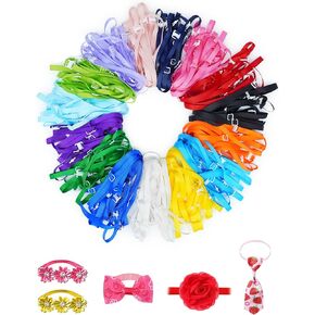 PET SHOW 150 Pack Dog Bow Tie Straps DIY Extension Strap with Adjustable Buckles 15 Colors Available Suitable for Almost All Types of Dog Bow Ties Cat Pets Neckties Accessories with Clips