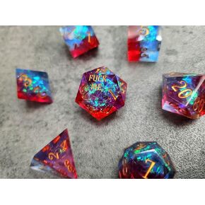 Sharp Edge F Words Crystal Polyhedral 7 Dice Set for Dungeons & Dragons, DND, D&D, Tabletop RPG, Red