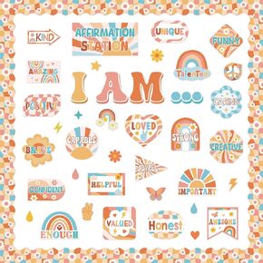 Affirmation Station Bulletin Board Set Groovy Positive Bulletin Board for Classroom Retro Daisy Inspirational Motivational Bulletin Board for Welcome Back to School Classroom Decoration