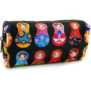 LParkin Cute Matryoshka Doll Bag Canvas Pencil Case Zipper Pouch Small Cosmetic Bag Russian Doll Purse Teacher Gift Stationary Box Gadget Bag Make Up Case Kawaii