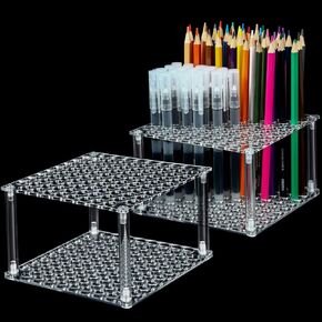 96 Hole Pencil Brush Holder Acrylic Pen Holder Desk Organizer for Pencils Paint Brush Display and Home Storage (2 قطعة)