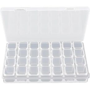 Bead Organizer Box Small Bead Storage Containers 28 Grids bead case diamond painting storage Transparent Plastic Container Case For Organization Jewelry Beads Storage Box (Transparent)