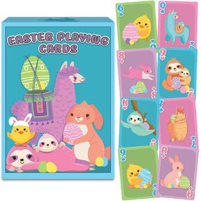 Gamie Easter Playing Cards for Kids - 52 Cards - Perfect for Easter Card Games Including Go Fish and Old Maid - Kids Playing Cards with Bunny, Chick, Llama, and Sloth Designs - Easter Basket Stuffers