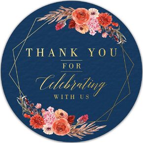 Mobiusea Creation Fall Wedding Navy Blue Elegant Thank You for Celebrating with us Stickers | 2 inch | Gold Foil | 60pcs Waterproof Thank You Stickers Wedding Labels for Wedding, Bridal Shower