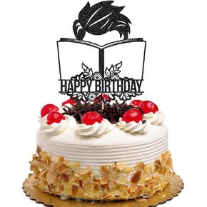 Boys Reading Happy Birthday Cake Toppers Book Club Birthday Party Decorations Book Lovers Cake Decors for Students Boys Black Glitter