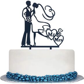 Wedding Couple Kiss Mr&Mrs Cake Topper, Bride and Groom Cake Topper, Black Acrylic