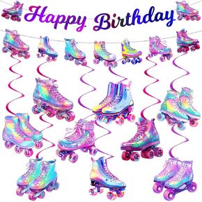 Roller Skating Party Decorations Roller Skate Birthday Party Decorations Colorful Neon Roller Skating Birthday Banner Double Sided Print Hanging Swirls Decor for Hip Hop Rollerskate Birthday Decor