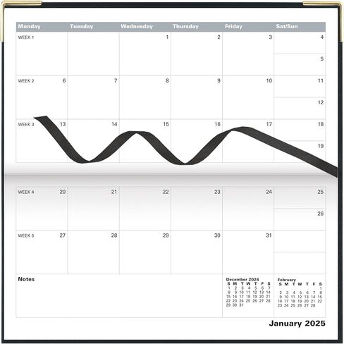 Letts of London Classic 2025 Monthly Planner, 13 Months, January 2025 to January 2026, Month-to-View, Horizontal, Gold Corners, Slim Size, 6.625" x 3.25", English, Black (C12SBK-25) in Kuwait