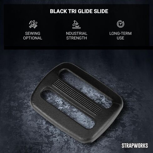 Strapworks Black Plastic Tri-Glide Slide – for Bag Straps, Rifle Slings, Dog Collars - 1 Inch in Kuwait