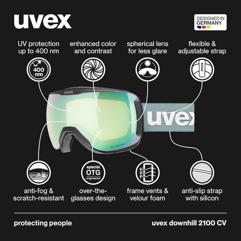 uvex downhill 2100 CV ski & snowboard goggles, contrast enhancing anti-fog OTG with UV protection for women men & youth, black SL/orange-yellow in Saudi Arabia
