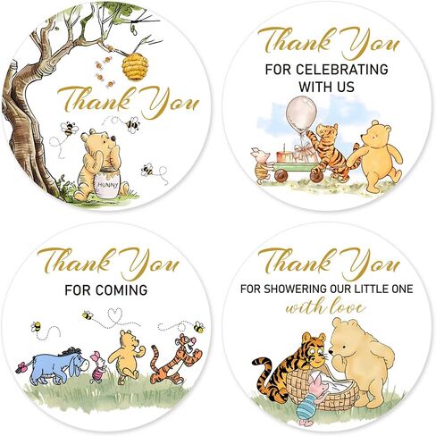 2 inch 80pcs Cute Thank You for Celebrating with us Stickers Winnie Bear Baby Shower Party Decorations, Classic Pooh Thank You Stickers - Please Check Your Jar Cover Size in Saudi Arabia