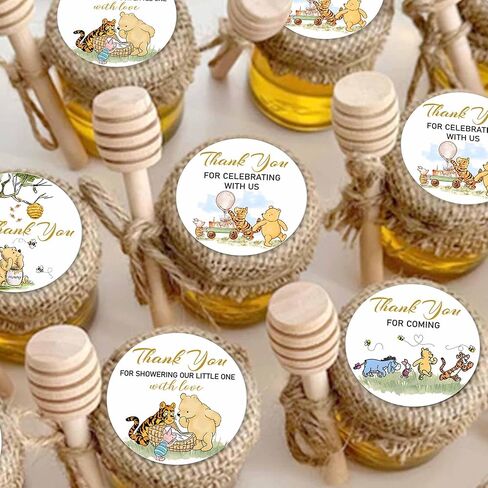 2 inch 80pcs Cute Thank You for Celebrating with us Stickers Winnie Bear Baby Shower Party Decorations, Classic Pooh Thank You Stickers - Please Check Your Jar Cover Size in Saudi Arabia