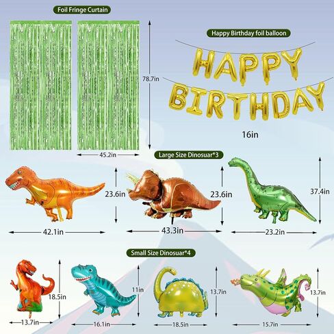 Dinosaur Birthday Decorations, Dinosaur Birthday Party Supplies for Boys Include Foil Dinosaur Balloons, Happy Birthday Balloons, Rain Curtain,Latex Balloons Arch Kit for Dino Jungle safari Party in Saudi Arabia