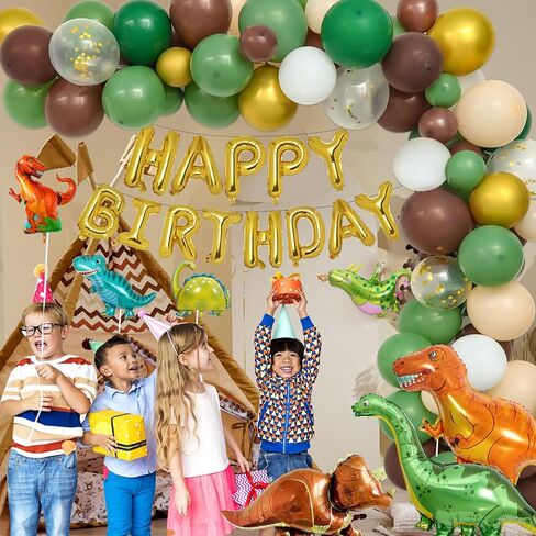 Dinosaur Birthday Decorations, Dinosaur Birthday Party Supplies for Boys Include Foil Dinosaur Balloons, Happy Birthday Balloons, Rain Curtain,Latex Balloons Arch Kit for Dino Jungle safari Party in Saudi Arabia