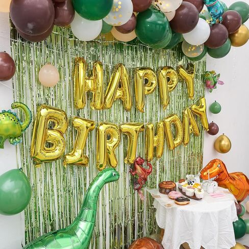 Dinosaur Birthday Decorations, Dinosaur Birthday Party Supplies for Boys Include Foil Dinosaur Balloons, Happy Birthday Balloons, Rain Curtain,Latex Balloons Arch Kit for Dino Jungle safari Party in Saudi Arabia