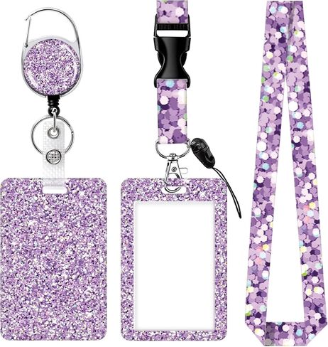 ID Badge Holder with Lanyard and Retractable Clip, Breakaway Lanyard for Name Badge Holder for Teacher Nurse Doctor Student Office Gifts(Purple) in Saudi Arabia