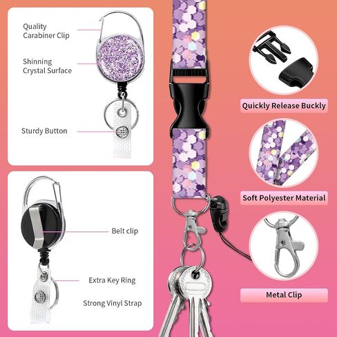 ID Badge Holder with Lanyard and Retractable Clip, Breakaway Lanyard for Name Badge Holder for Teacher Nurse Doctor Student Office Gifts(Purple) in Saudi Arabia