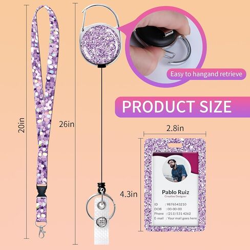 ID Badge Holder with Lanyard and Retractable Clip, Breakaway Lanyard for Name Badge Holder for Teacher Nurse Doctor Student Office Gifts(Purple) in Saudi Arabia