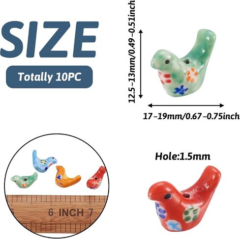 10Pcs Handmade Porcelain Beads Pigeon with Pattern Beads Porcelain Colorful Bird Loose Spacer Beads 12.5-13mm for DIY Craft Bracelet Necklace Earring Making in Saudi Arabia