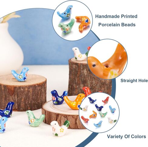 10Pcs Handmade Porcelain Beads Pigeon with Pattern Beads Porcelain Colorful Bird Loose Spacer Beads 12.5-13mm for DIY Craft Bracelet Necklace Earring Making in Saudi Arabia