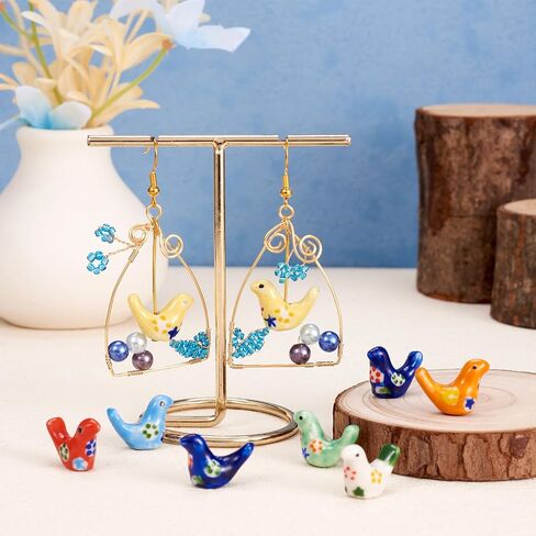10Pcs Handmade Porcelain Beads Pigeon with Pattern Beads Porcelain Colorful Bird Loose Spacer Beads 12.5-13mm for DIY Craft Bracelet Necklace Earring Making in Saudi Arabia