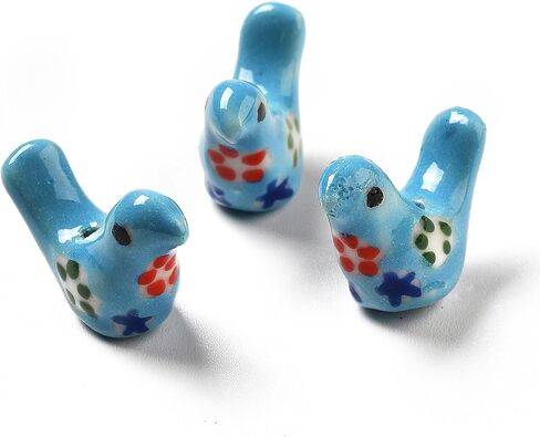 10Pcs Handmade Porcelain Beads Pigeon with Pattern Beads Porcelain Colorful Bird Loose Spacer Beads 12.5-13mm for DIY Craft Bracelet Necklace Earring Making in Saudi Arabia