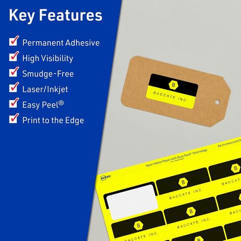 Avery Printable Rectangle Labels with Sure Feed Technology, 1" x 3", Neon Yellow Labels, Print-to-The-Edge, Laser/Inkjet, 160 Total, Great for Mailing Labels and Pricing Labels in Saudi Arabia