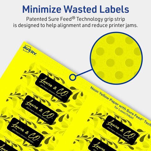 Avery Printable Rectangle Labels with Sure Feed Technology, 1" x 3", Neon Yellow Labels, Print-to-The-Edge, Laser/Inkjet, 160 Total, Great for Mailing Labels and Pricing Labels in Saudi Arabia