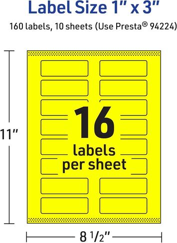 Avery Printable Rectangle Labels with Sure Feed Technology, 1" x 3", Neon Yellow Labels, Print-to-The-Edge, Laser/Inkjet, 160 Total, Great for Mailing Labels and Pricing Labels in Saudi Arabia
