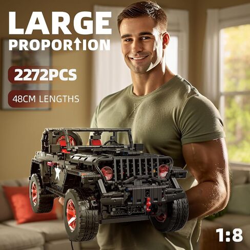 RC Off-Road SUV Wrangler Black Warrior Building Kits, 1/8 Scale Pickup Truck Car with Remote Control Lights, Challenge Building Blocks Gift for Technical Enthusiasts Adults & Teens Age 14+ (2272PCS) in Kuwait